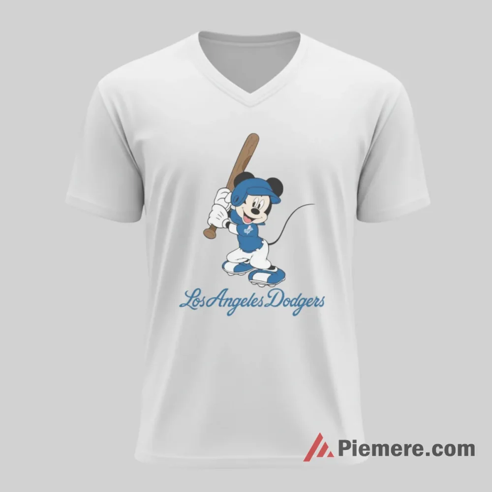 Los Angeles Dodgers Happy Mickey Mouse Game Day Shirt on white v-neck shirt for men graphic tee