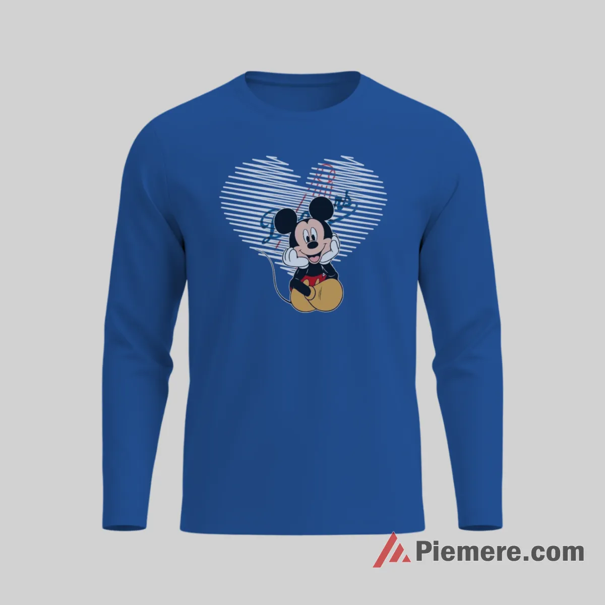 Los Angeles Dodgers Heartfelt Mickey Mouse Fan Shirt on royal blue long sleeve shirt for men graphic tee