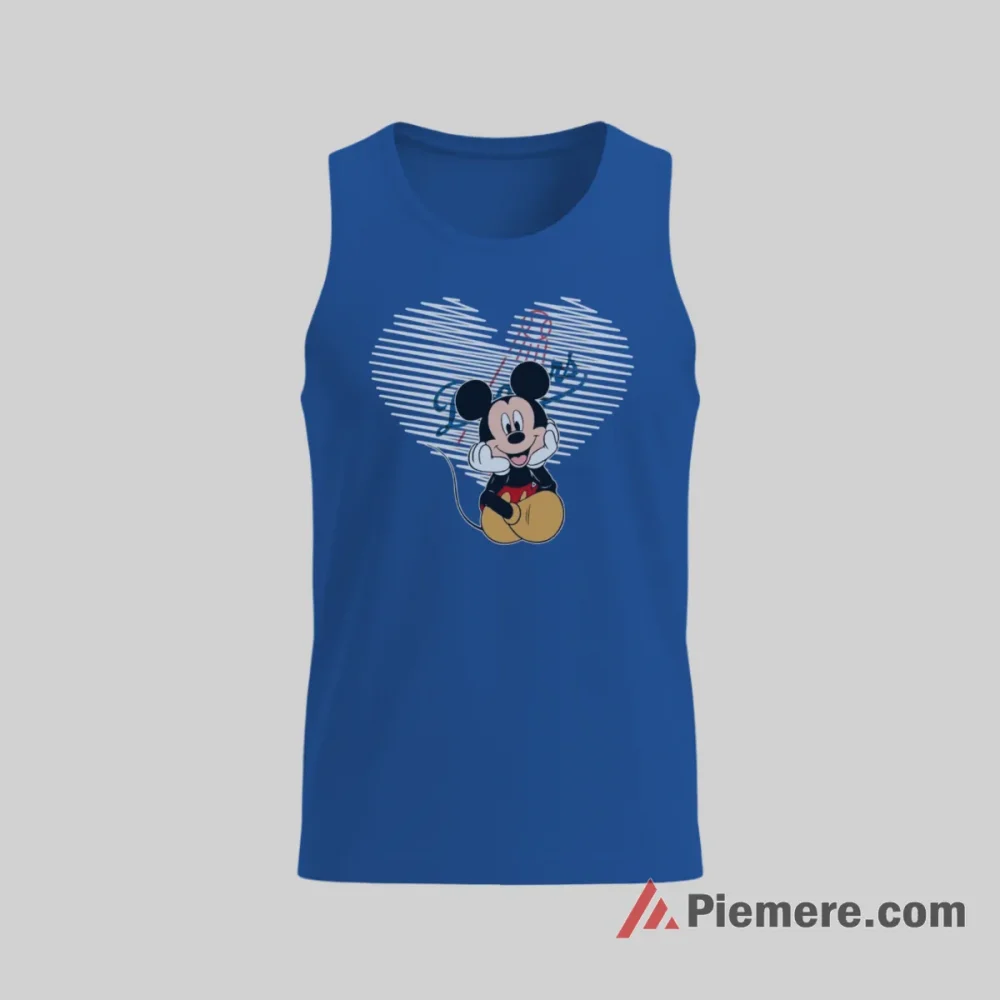 Los Angeles Dodgers Heartfelt Mickey Mouse Fan Shirt on royal blue tank top for men graphic tee