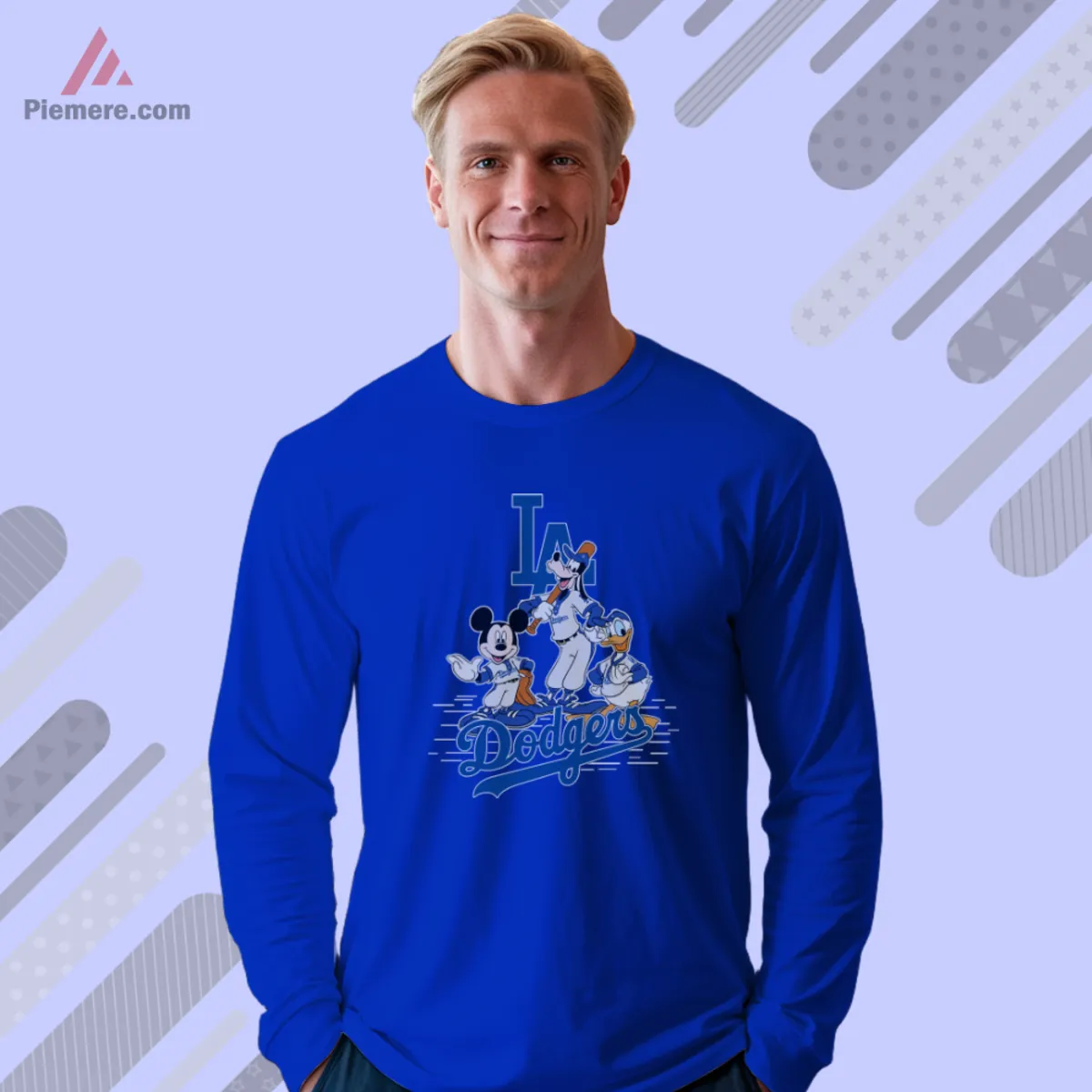 Royal blue long sleeve with playful trio graphic