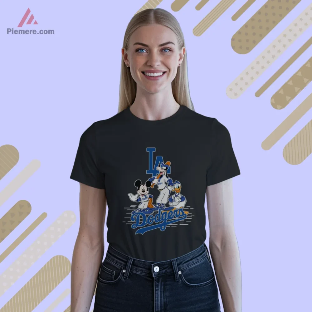 Los Angeles Dodgers Mickey Donald Goofy Shirt on black short sleeve