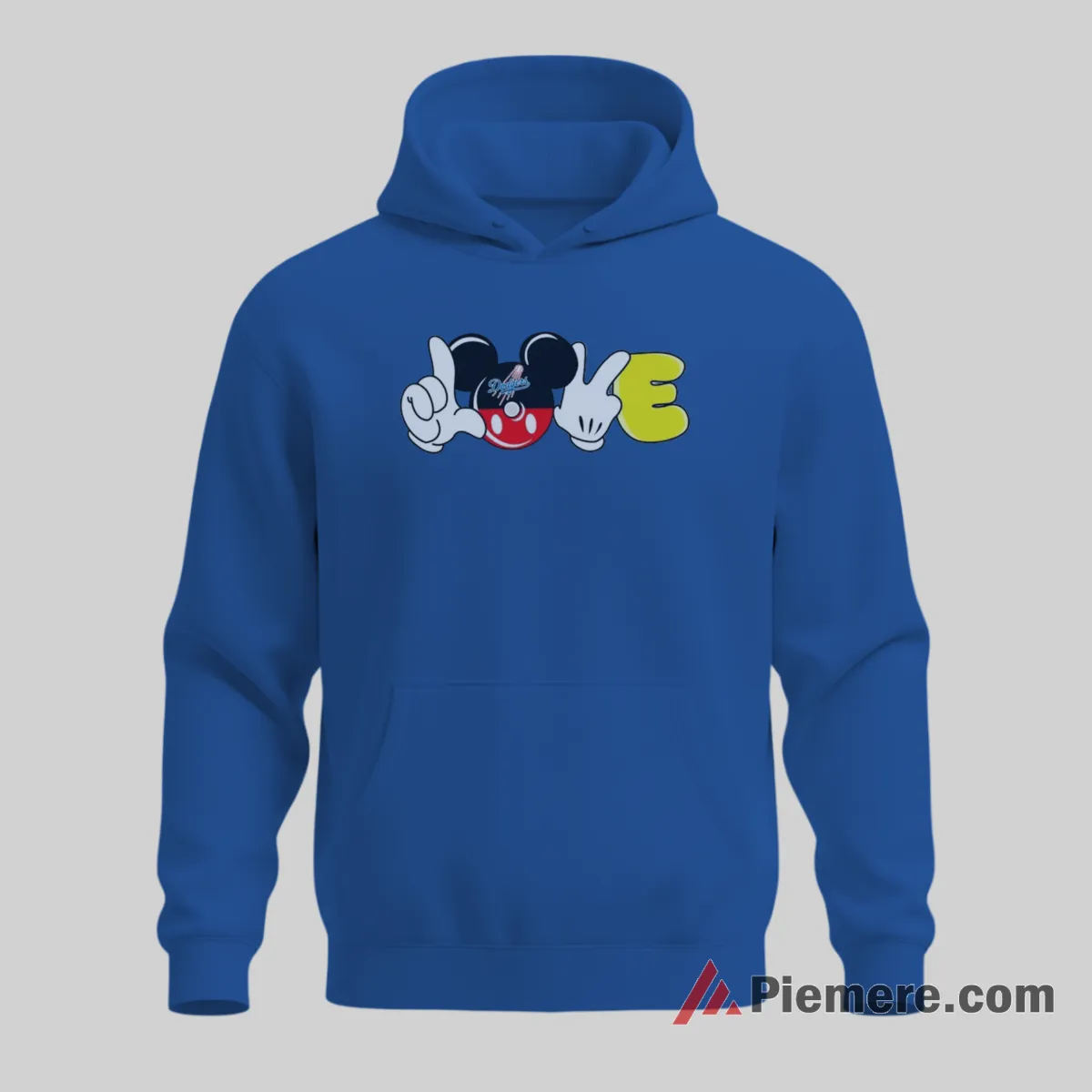 Los Angeles Dodgers Mickey Love Hand Gesture Shirt on royal blue hoodie for men graphic tee