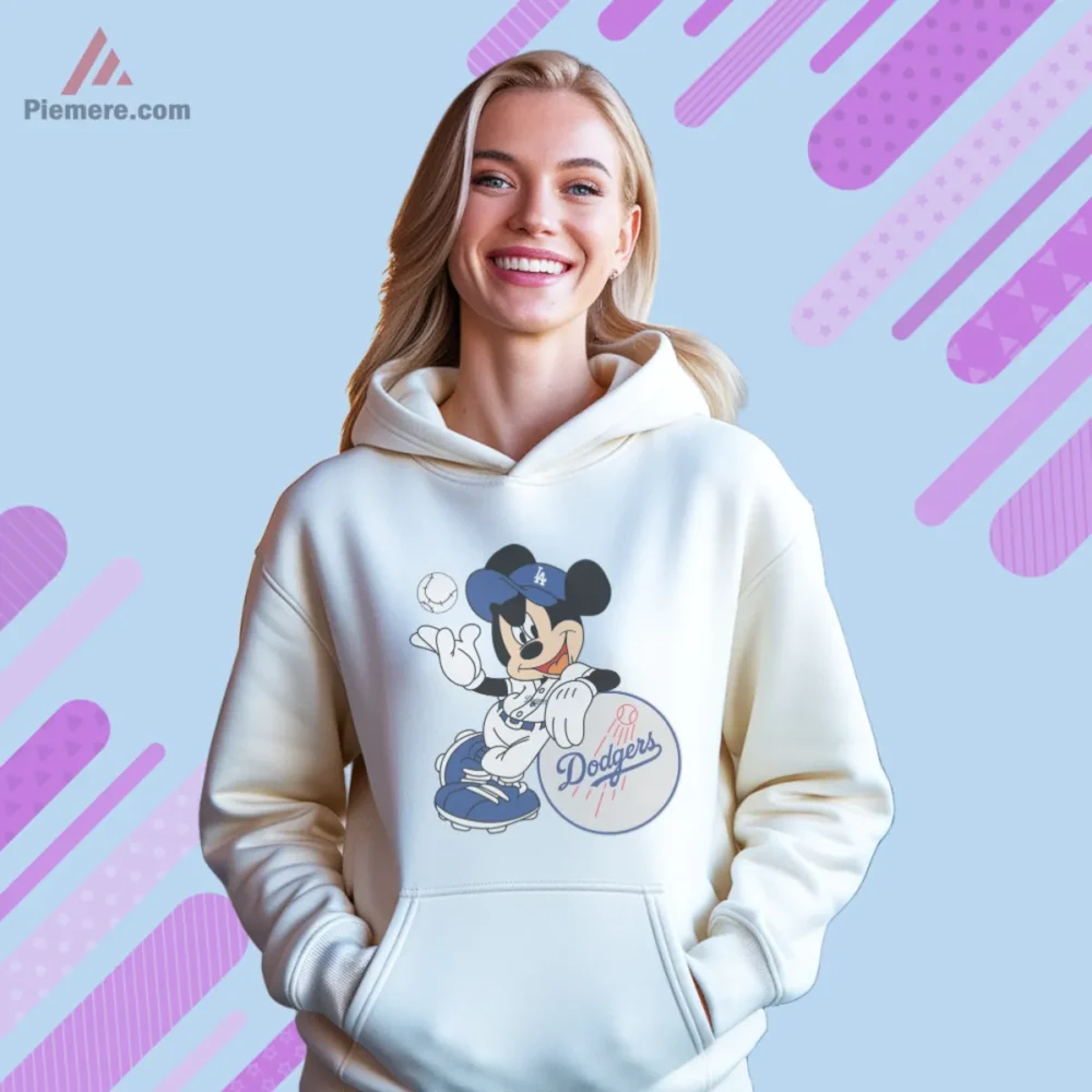 Los Angeles Dodgers Mickey Mouse Shirt on white hoodie