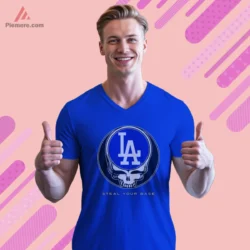 Los Angeles Dodgers Steal Your Base Shirt on royal blue v neck