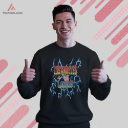 Los Angeles Lakers Electric Lightning Basketball Shirt graphic on black sweatshirt