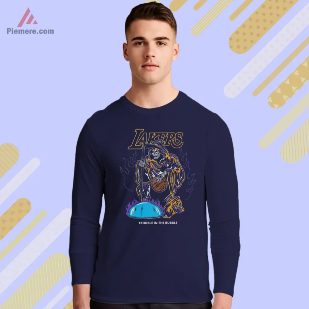 Navy long sleeve shirt with Lakers Grim Reaper bubble artwork
