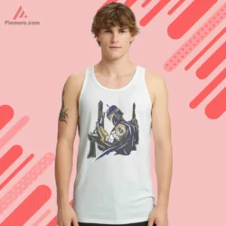 White tank top with bounty hunter art in team colors
