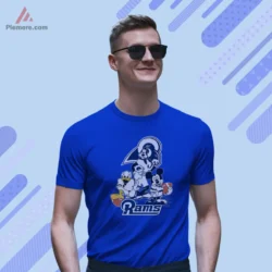 Los Angeles Rams Disney Trio Shirt with Mickey Donald and Goofy on royal blue short sleeve