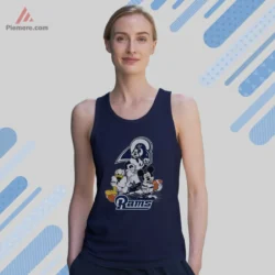 Navy tank top featuring Mickey Donald and Goofy in team gear