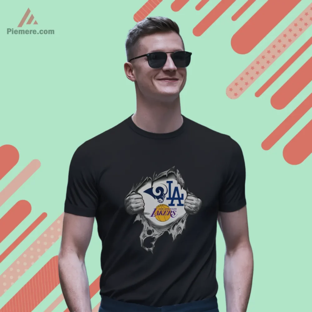 Los Angeles Rams Dodgers Lakers Shirt black short sleeve rip reveal graphic