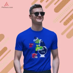 Short sleeve tee in royal blue with playful rivalry art