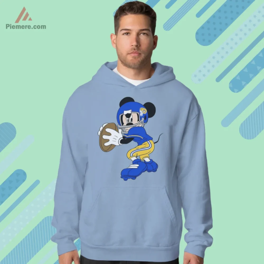 Light blue hoodie with quarterback character and team horn logo
