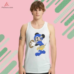 White tank top featuring quarterback character in blue helmet