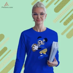 Royal blue long sleeve with quarterback pose and team colors