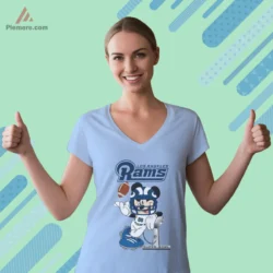 Women light blue V neck with playful football motif