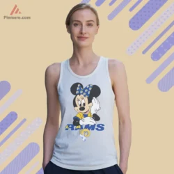 White tank top showing blue bow and team colors