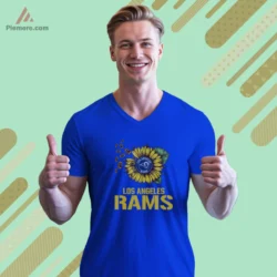Royal blue V neck with bold floral crest