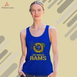 Royal blue tank top with sunflower and team emblem