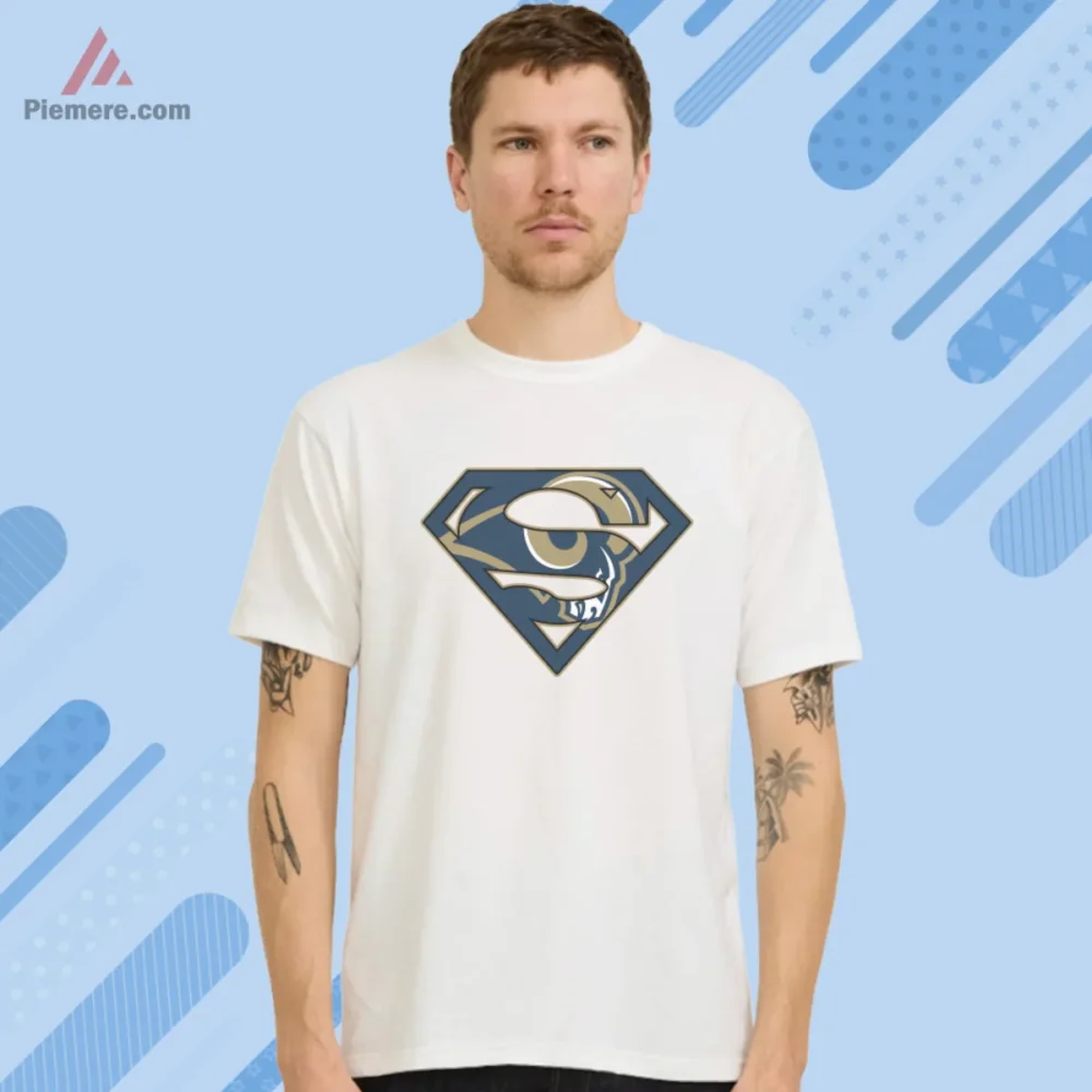 Los Angeles Rams Superman Shirt with S crest and ram head in navy and gold