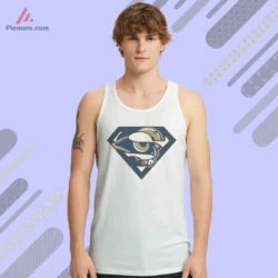 White tank top featuring hero crest in team palette
