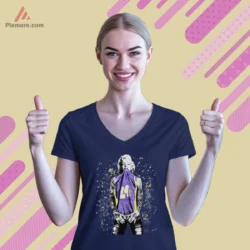 Navy V neck shirt with Marilyn Monroe and Kobe Bryant tribute art