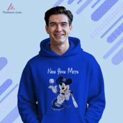 Royal blue hoodie featuring Mickey in New York baseball gear