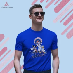 Short sleeve royal blue tee with fun New York cartoon trio