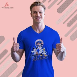 Royal blue V neck tee with Mickey Donald and Goofy for New York supporters