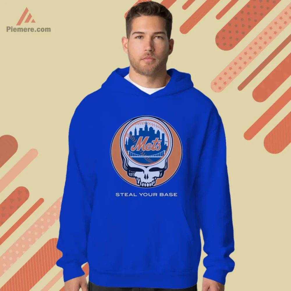 Royal blue hoodie with Steal Your Base skull for New York fans