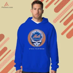 Royal blue hoodie with Steal Your Base skull for New York fans