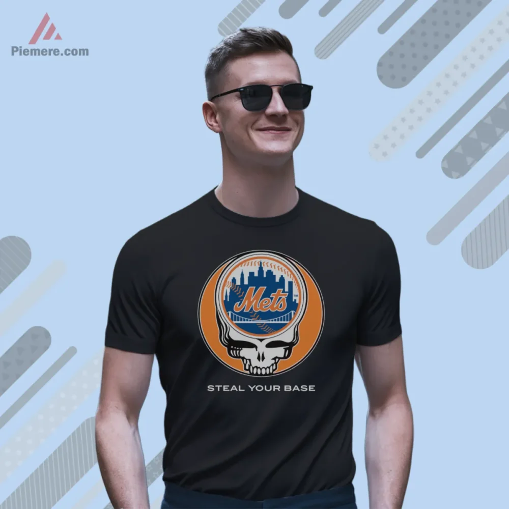 Mets Steal Your Base Shirt short sleeve black with skull and city logo