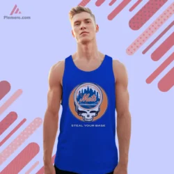 Royal blue tank top with Steal Your Base art