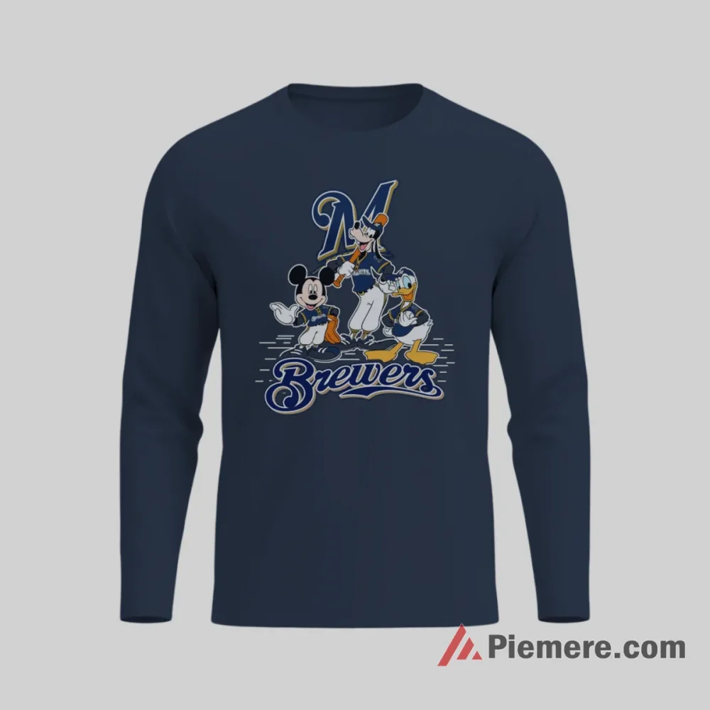 Mickey Donald Goofy Milwaukee Brewers Champions Cartoon Shirt on navy long sleeve shirt for men graphic tee