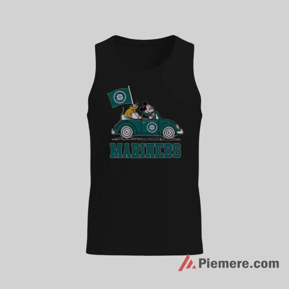 Mickey Mouse And Pluto Seattle Mariners Road Trip Baseball Shirt on black tank top for men graphic tee