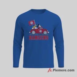 Mickey Mouse And Pluto Texas Rangers Driving Baseball Shirt on royal blue long sleeve shirt for men graphic tee