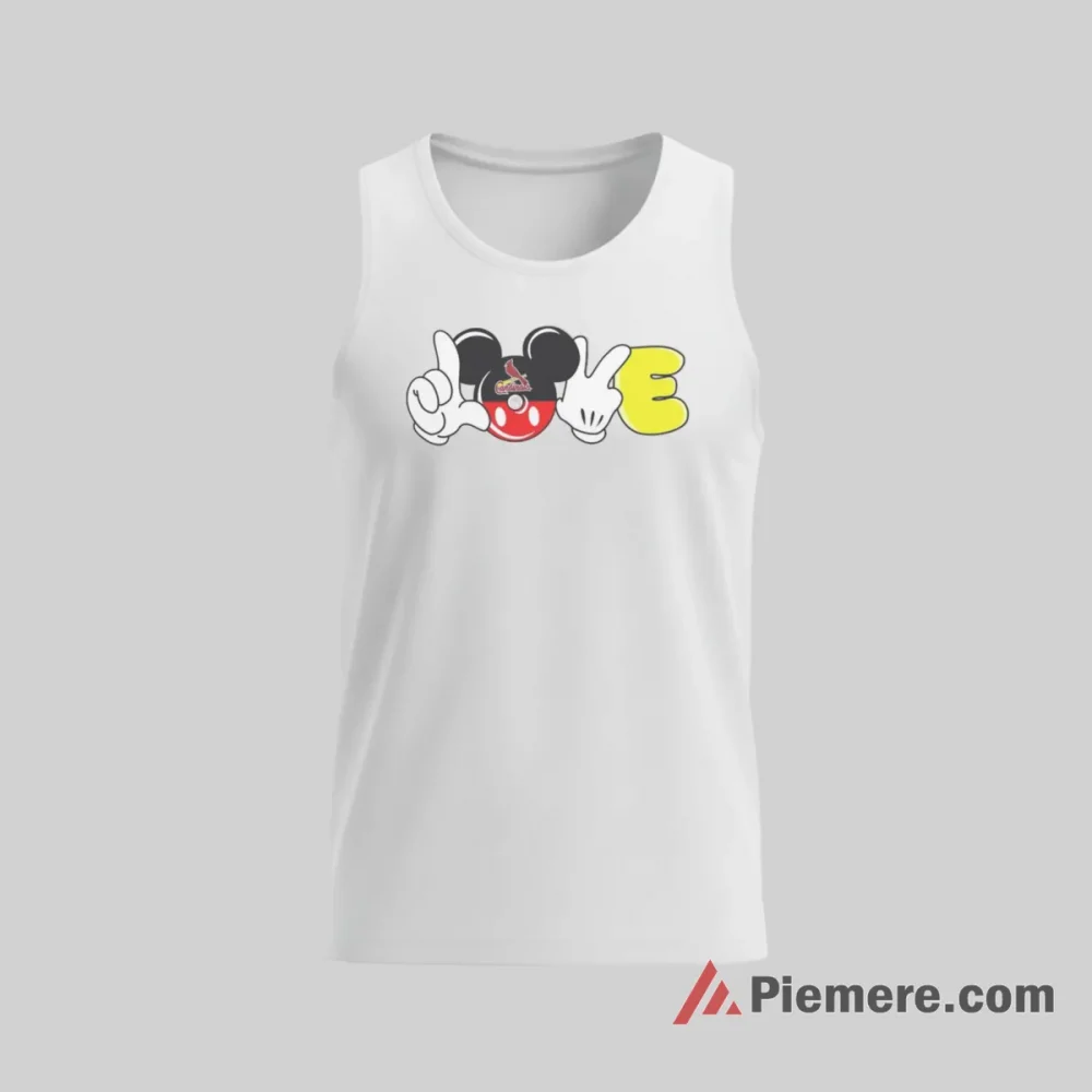 Mickey Mouse Baseball Love St Louis Cardinals Shirt on white tank top for men graphic tee