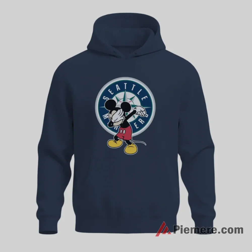 Mickey Mouse Dabbing Celebration Seattle Mariners Baseball Shirt on navy hoodie for men graphic tee