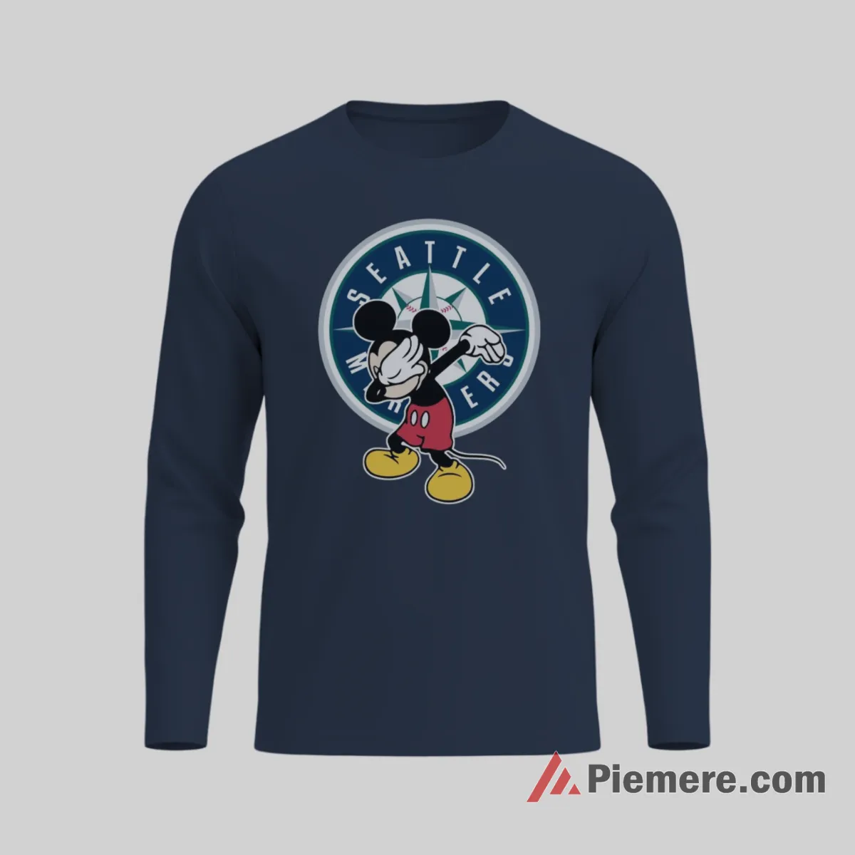 Mickey Mouse Dabbing Celebration Seattle Mariners Baseball Shirt on navy long sleeve shirt for men graphic tee