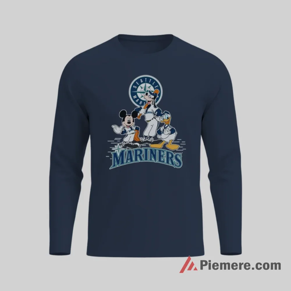 Mickey Mouse Donald Duck And Goofy Seattle Mariners Baseball Shirt on navy long sleeve shirt for men graphic tee
