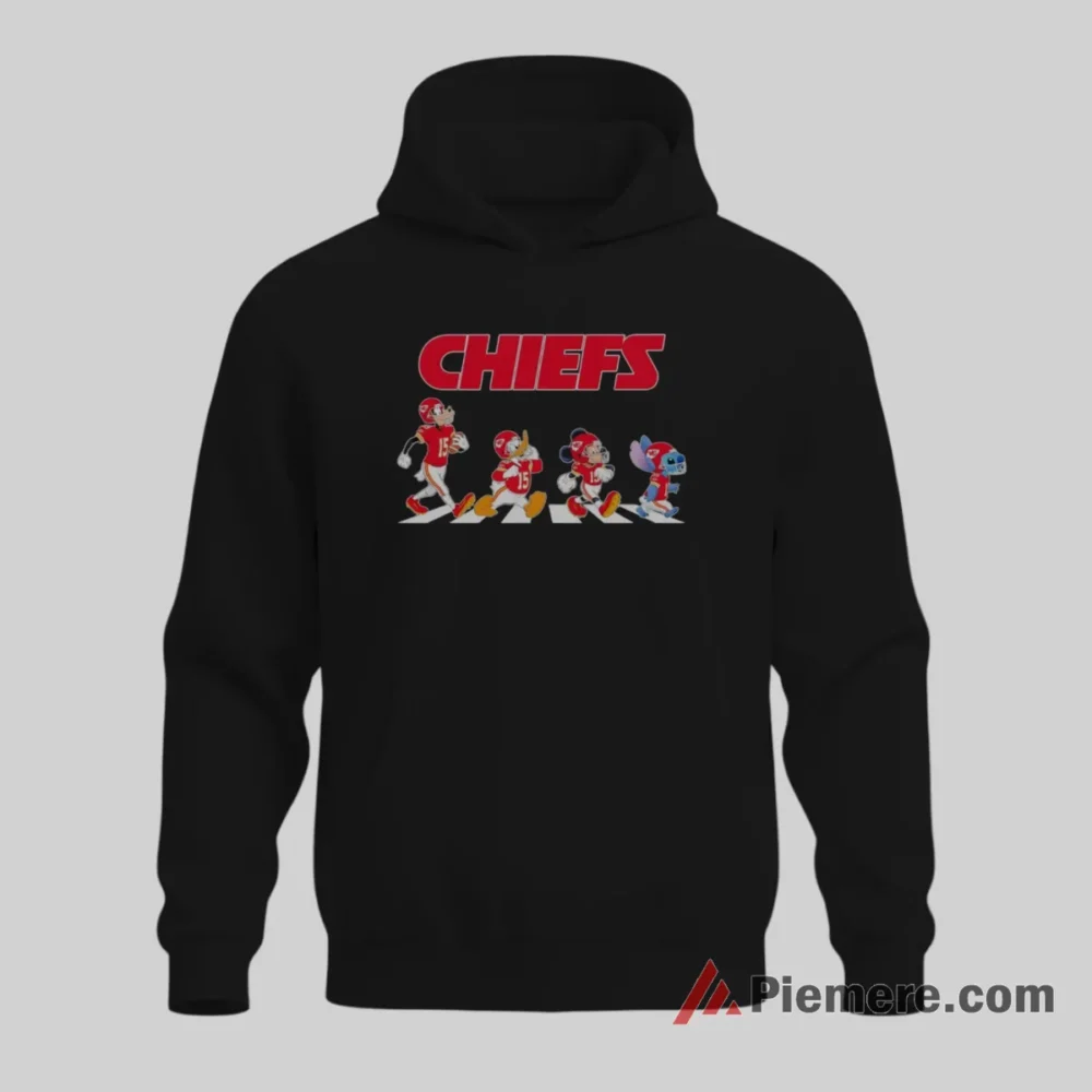 Mickey Mouse Donald Duck Goofy Stitch Kansas City Chiefs Abbey Road Shirt on black hoodie for men graphic tee