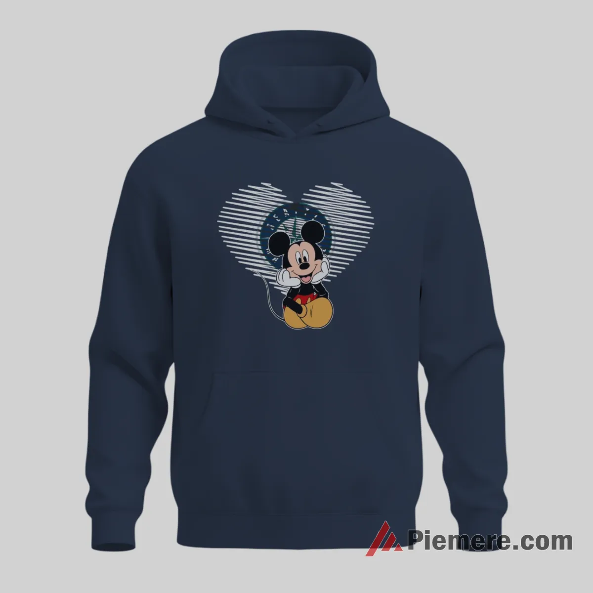 Mickey Mouse Heart Pose Seattle Mariners Baseball Shirt on navy hoodie for men graphic tee