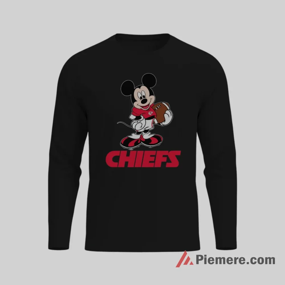 Mickey Mouse Kansas City Chiefs Classic Football Fan Shirt on black long sleeve shirt for men graphic tee