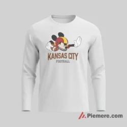 Mickey Mouse Kansas City Chiefs Classic Football Pose Shirt on white long sleeve shirt for men graphic tee