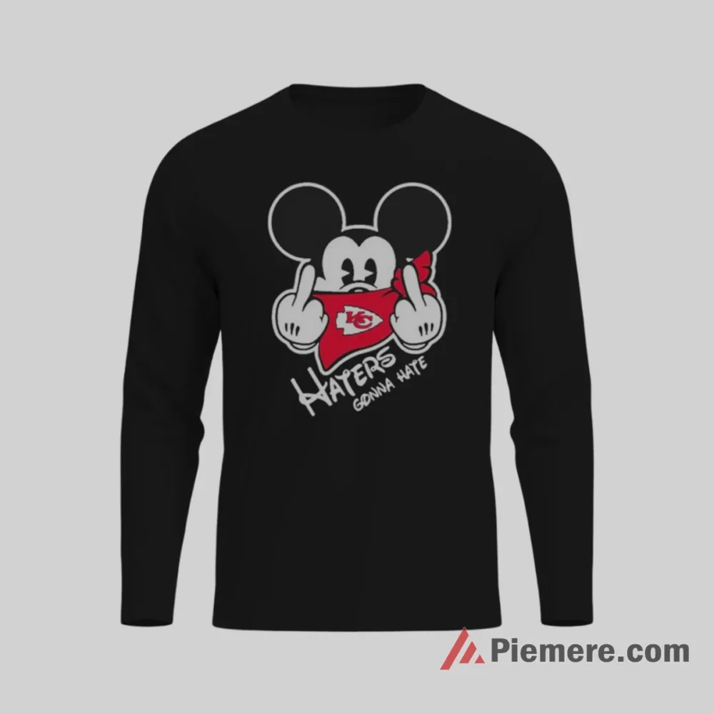 Mickey Mouse Kansas City Chiefs Defiant Haters Gonna Hate Shirt on black long sleeve shirt for men graphic tee