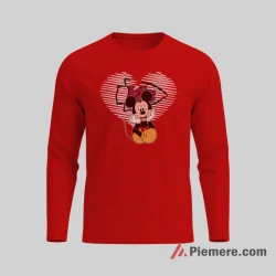 Mickey Mouse Kansas City Chiefs Heart Fan Shirt on red long sleeve shirt for men graphic tee