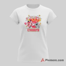 Mickey Mouse Kansas City Chiefs Helmet Sunburst Fan Shirt on white short sleeve shirt for women graphic tee