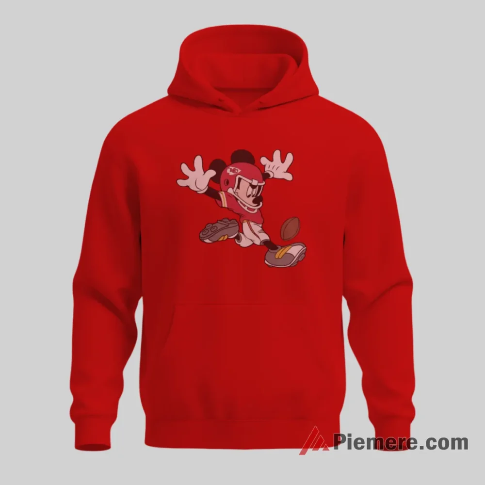 Mickey Mouse Kansas City Chiefs Kickoff Action Shirt on red hoodie for men graphic tee