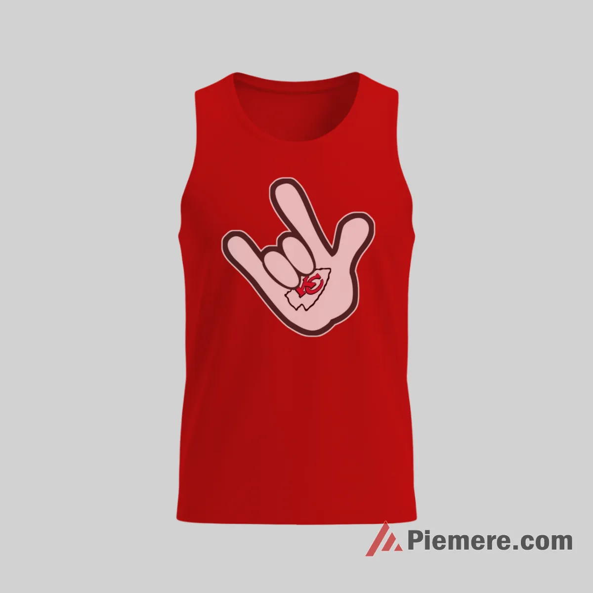 Mickey Mouse Kansas City Chiefs Rock Hand Fan Shirt on red tank top for men graphic tee