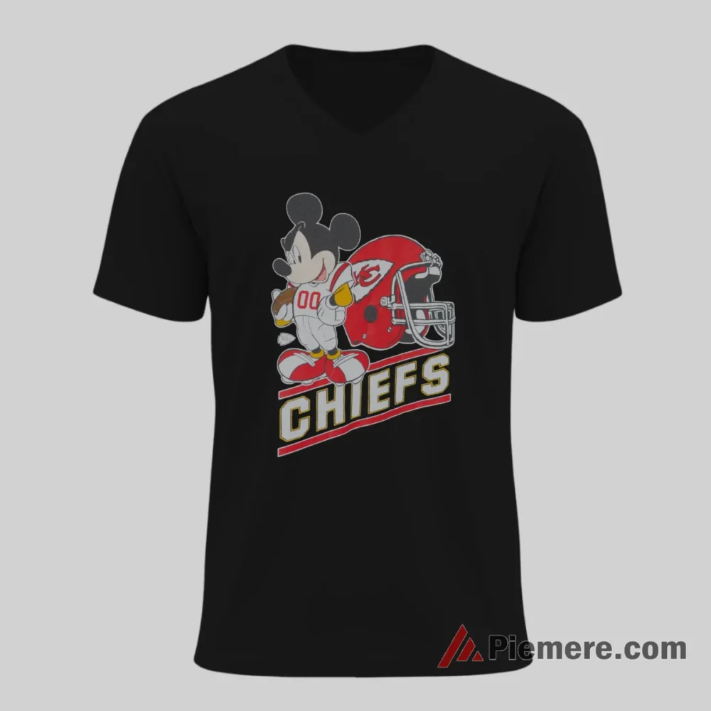 Mickey Mouse Kansas City Chiefs Vintage Helmet Pride Shirt on black v-neck shirt for men graphic tee