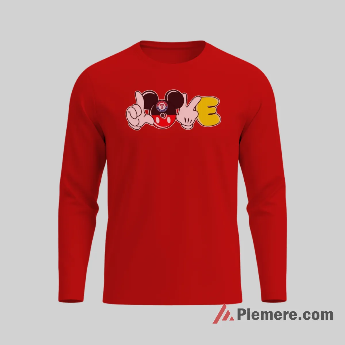 Mickey Mouse Love Gesture Texas Rangers Baseball Shirt on red long sleeve shirt for men graphic tee